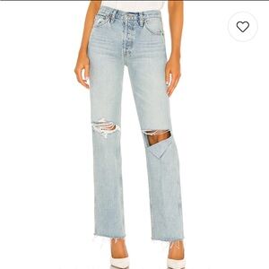 Re/Done 90’s High Rise Loose Fit Destructed Denim Size 24 Breezy Indigo Rips